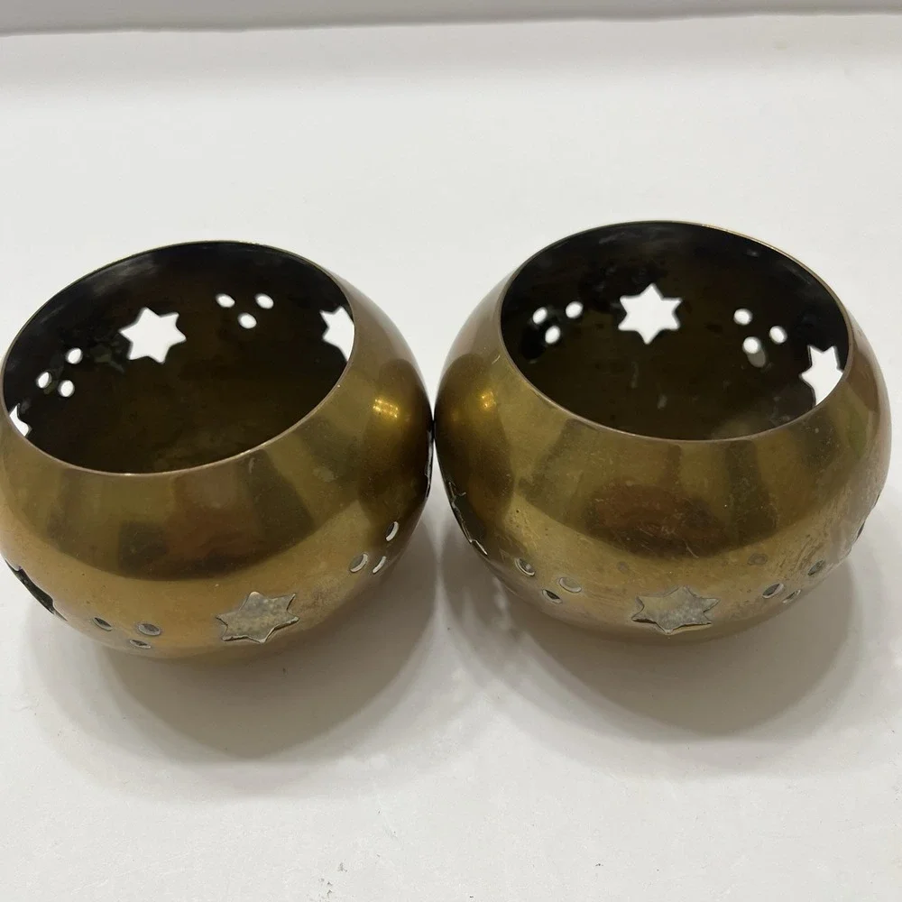 Vintage Brass Votive/Tea Light Holders Star Cut-Outs 3.5x2.5